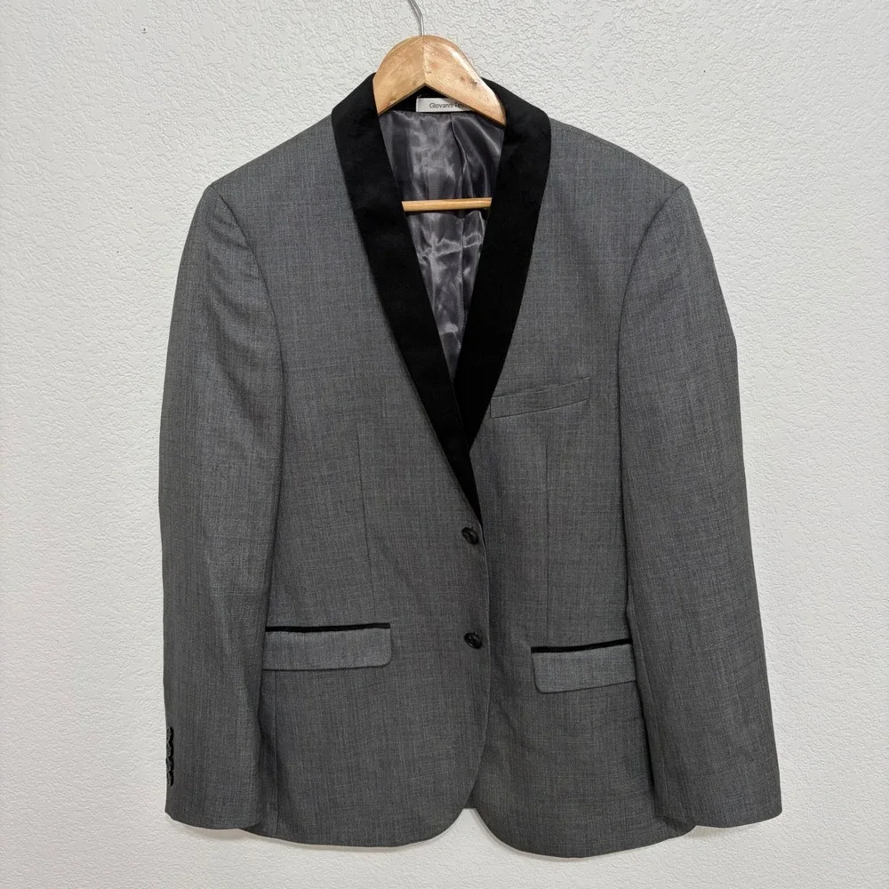 Giovanni Testi Mens Tuxedo Blazer Grey Black Velvet Shawl Lapel 40R Slim Fit